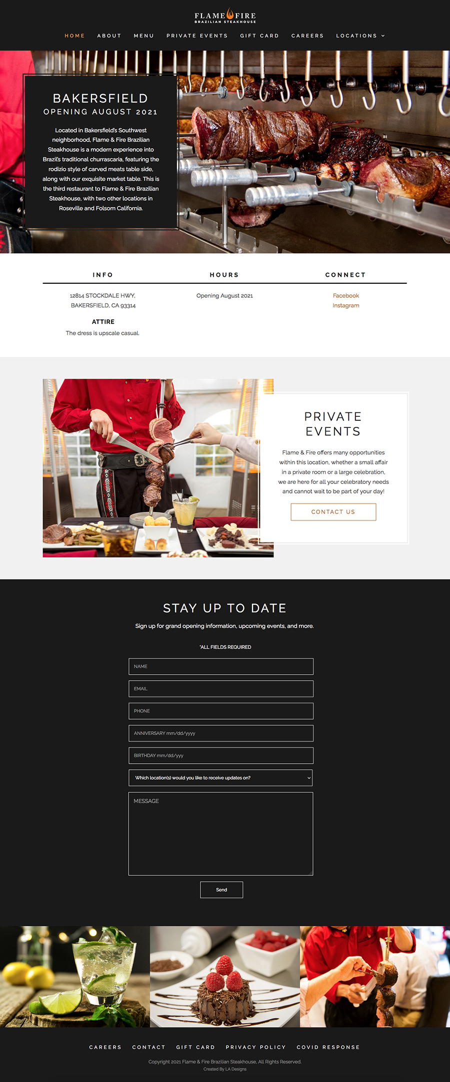 A screenshot preview of Flame & Fire Brazilian Steakhouse's new website design and development.