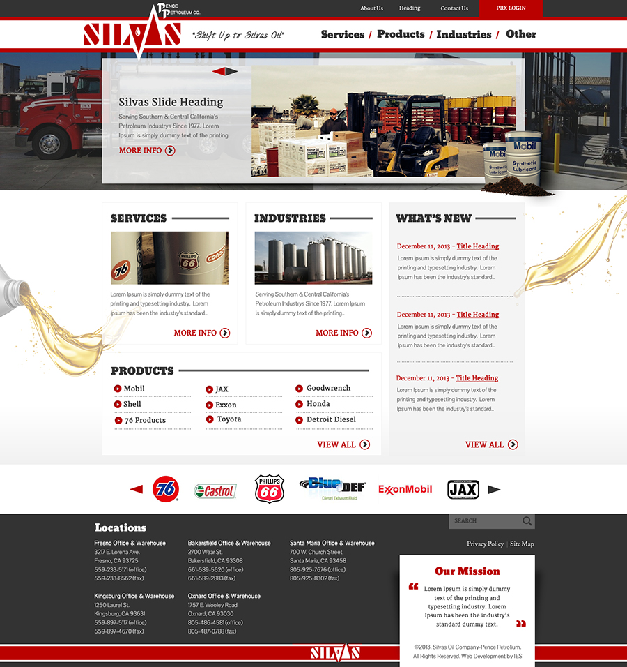 A screenshot preview of Silvas Oil's new website design and development.
