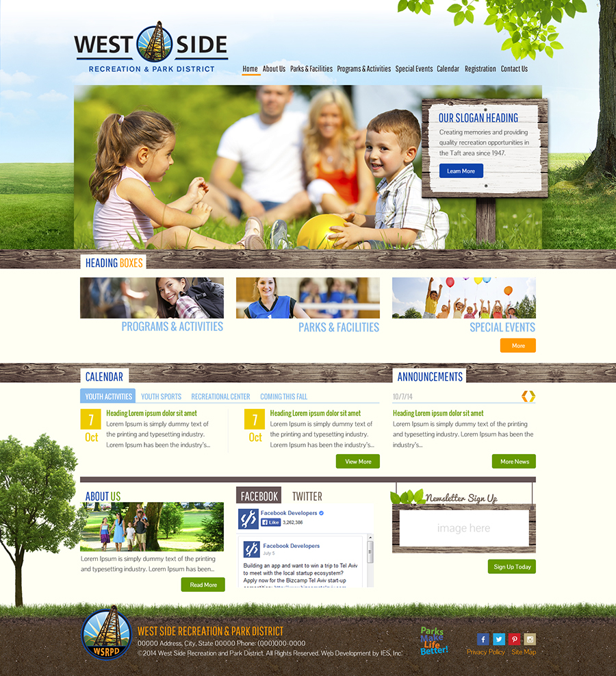 A screenshot preview of Westside Recreation & Park District's new website design and development with kids playing on the grass.