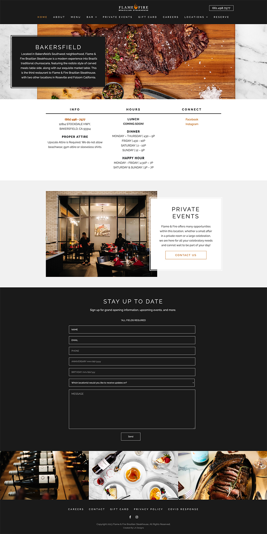 A screenshot preview of Flame & Fire Brazilian Steakhouse's new website design.